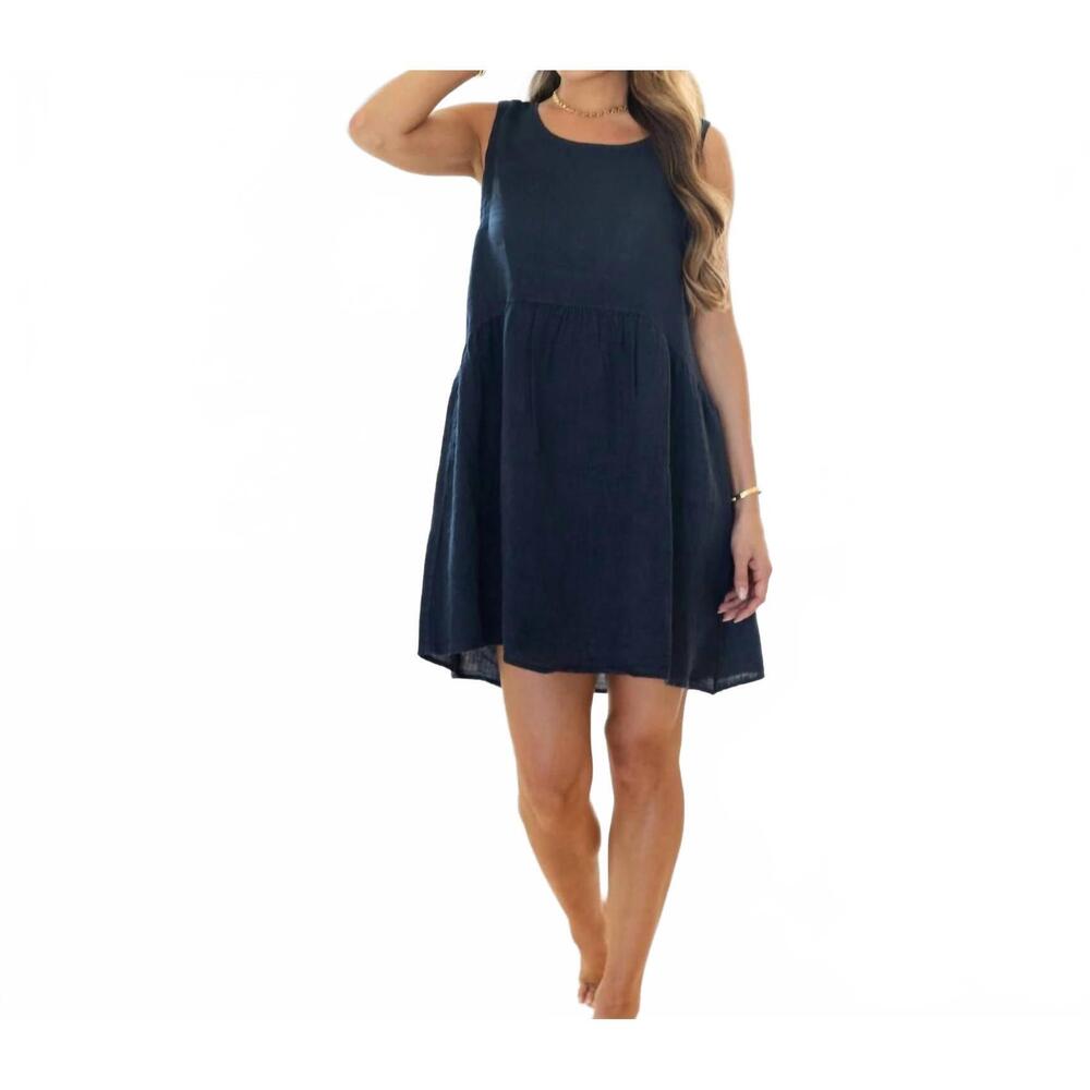 NEW SPLENDID IRIS linen babydoll mini dress in navy